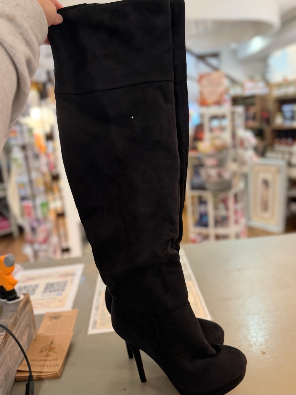 Black Suede Knee-High Stiletto Boots